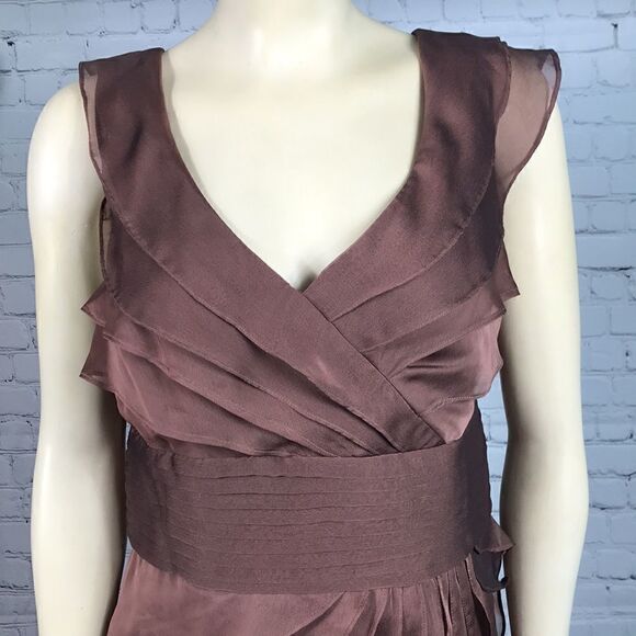 Adrianna Papell Dress Tiered Chiffon Mocha Midi EUC - Picture 2 of 6